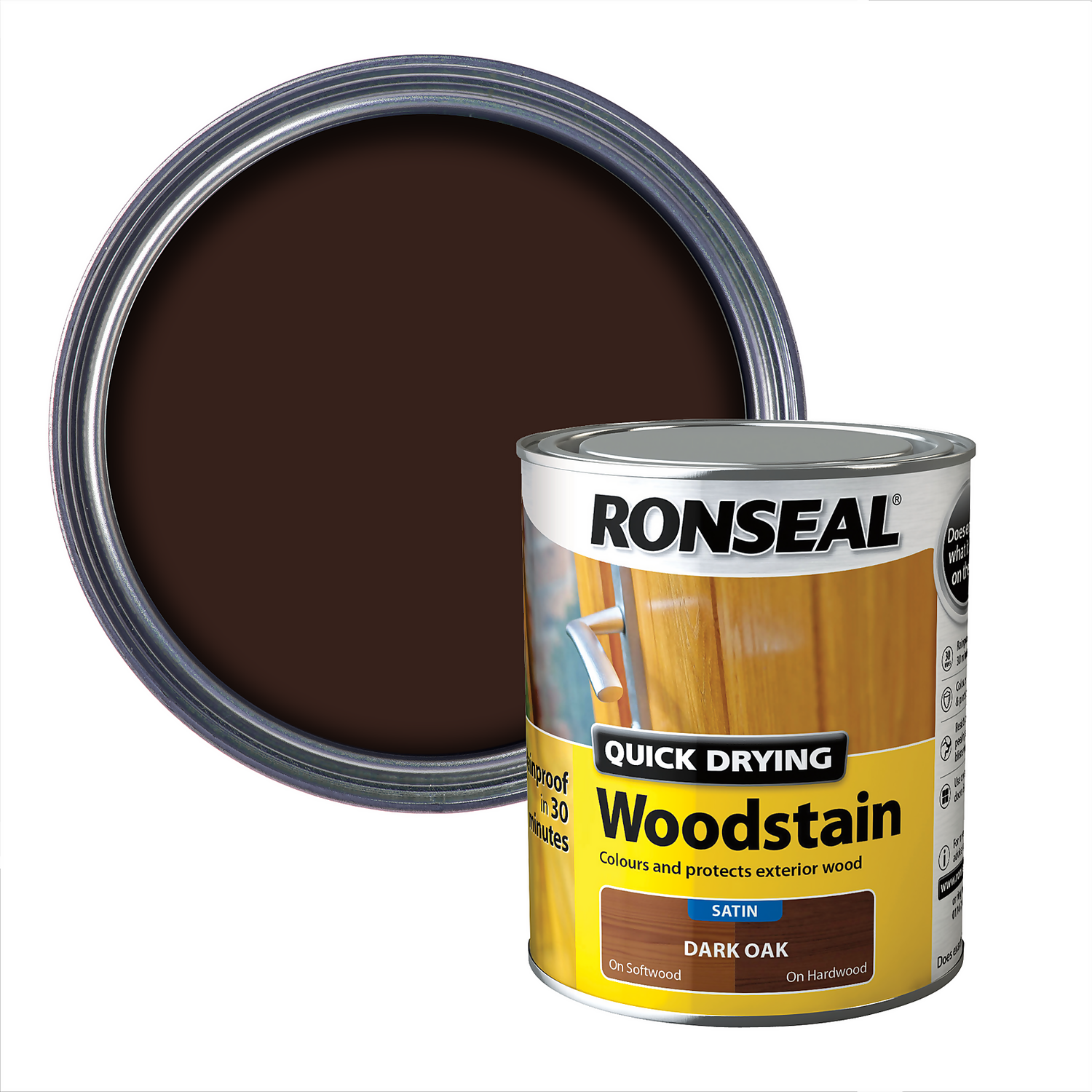 Ronseal Quick Drying Woodstain Dark Oak Satin - 750ml 1 Ronseal Quick Drying Woodstain Dark Oak Satin - 750ml