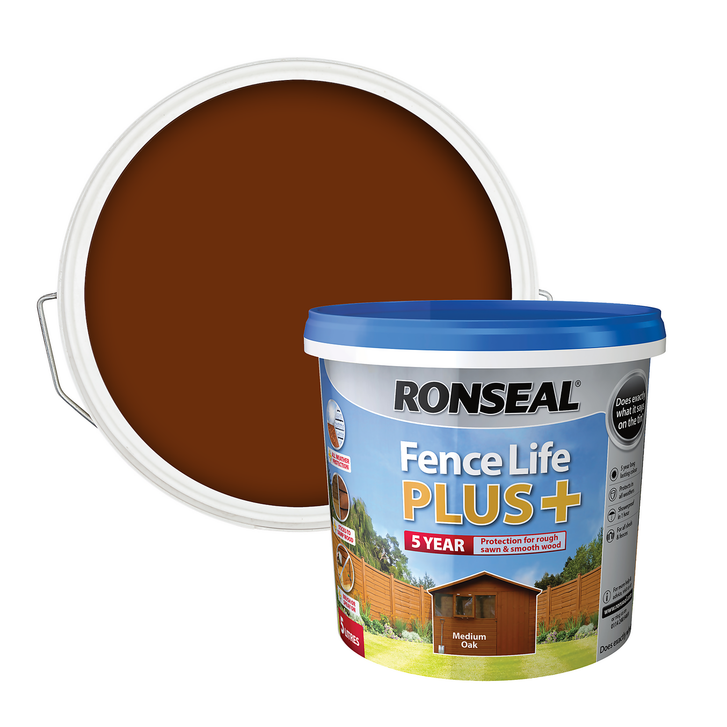 Ronseal Fence Life Plus Paint Medium Oak - 5L 1 Ronseal Fence Life Plus Paint Medium Oak - 5L