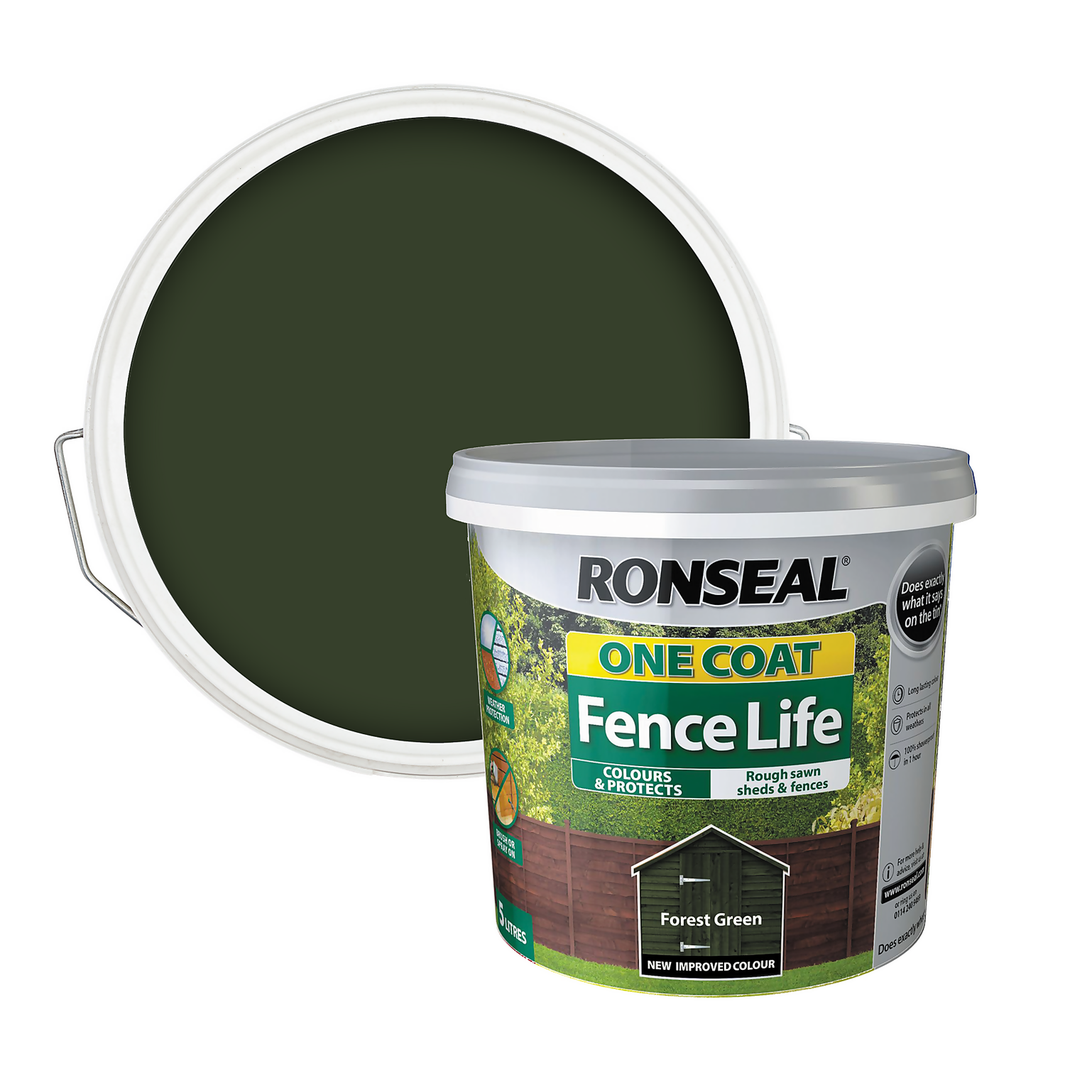 Ronseal One Coat Fence Life Paint Forest Green - 5L 1 Ronseal One Coat Fence Life Paint Forest Green - 5L