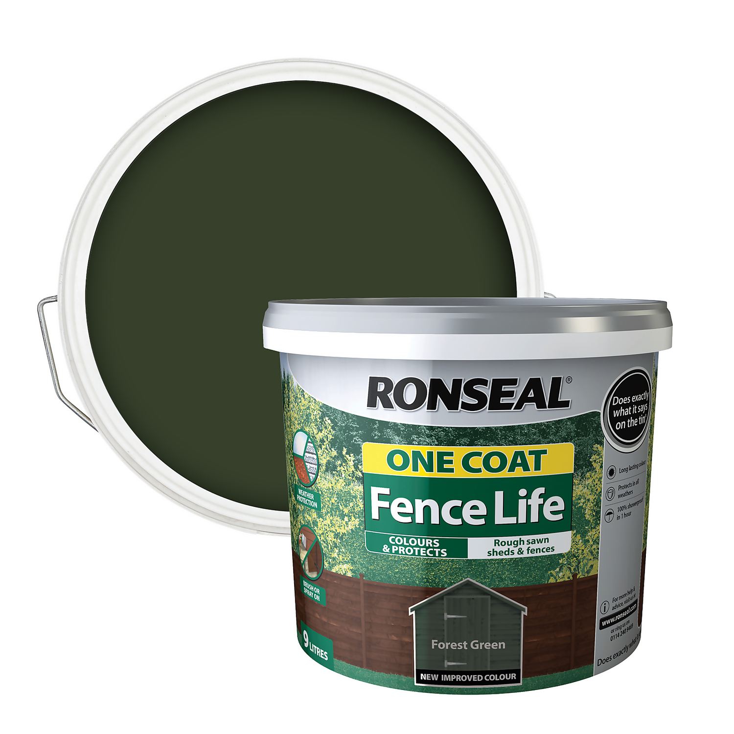 Ronseal One Coat Fence Life Paint Forest Green - 9L 1 Ronseal One Coat Fence Life Paint Forest Green - 9L