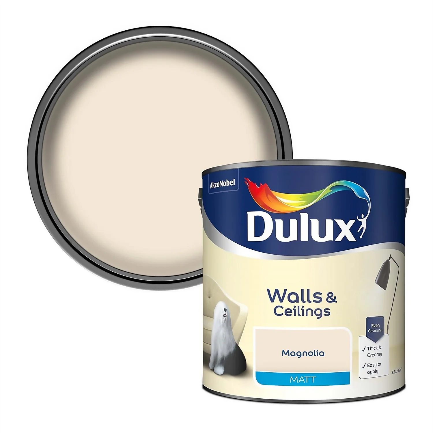 Dulux Matt Emulsion Paint Magnolia - 2.5L 1 Dulux Matt Emulsion Paint Magnolia - 2.5L