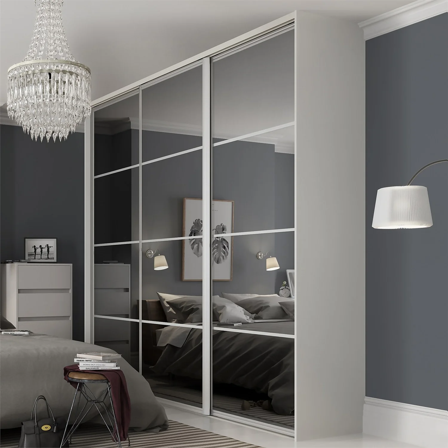 Ellipse Sliding Wardrobe Door 4 Panel Mirror With Aluminium Frame (W)610mm 2 Ellipse Sliding Wardrobe Door 4 Panel Mirror With Aluminium Frame (W)610mm - Image 2