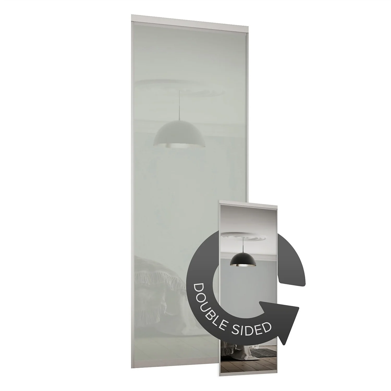 Duo Sliding Wardrobe Door Arctic White Glass / Mirror With Aluminium Frame (W)610mm 1 Duo Sliding Wardrobe Door Arctic White Glass / Mirror With Aluminium Frame (W)610mm