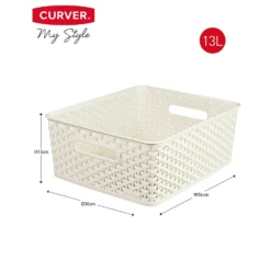 Curver My Style Medium Rectangular Plastic Storage Basket - Vintage White - 13L -Cheap Deco Casa Store 12809476 1834833218868618