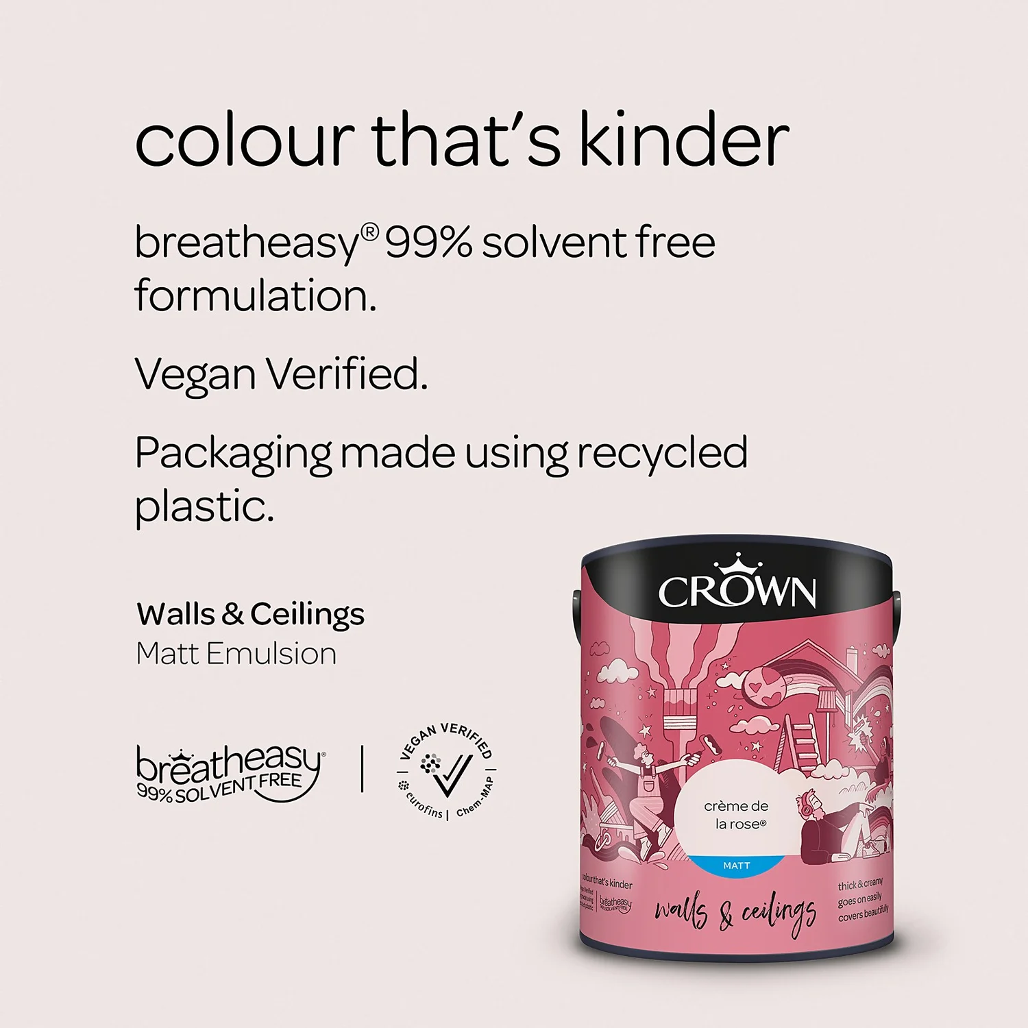 Crown Breatheasy Matt Standard Emulsion Paint Creme De La Rose - 5L 5 Crown Breatheasy Matt Standard Emulsion Paint Creme De La Rose - 5L - Image 5