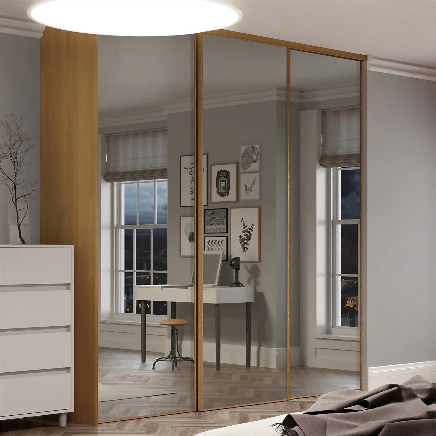 Classic Sliding Wardrobe Door Mirror With Oak Frame (W)762mm 2 Classic Sliding Wardrobe Door Mirror With Oak Frame (W)762mm - Image 2