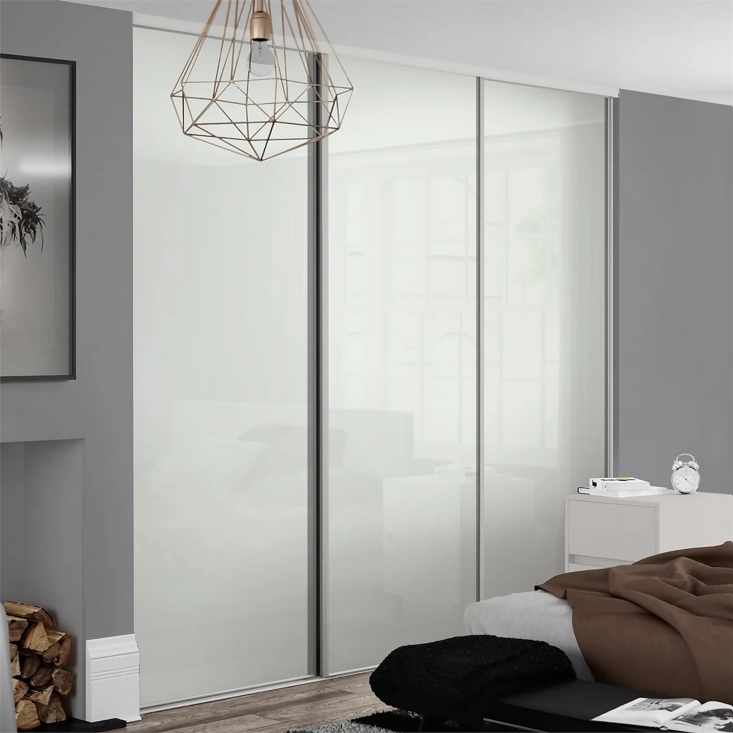 Classic Sliding Wardrobe Door Arctic White Glass With Silver Frame (W)762mm 2 Classic Sliding Wardrobe Door Arctic White Glass With Silver Frame (W)762mm - Image 2