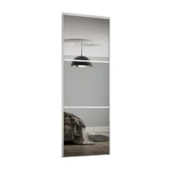 Linear Sliding Wardrobe Door 3 Panel Mirror With White Frame (W)610mm