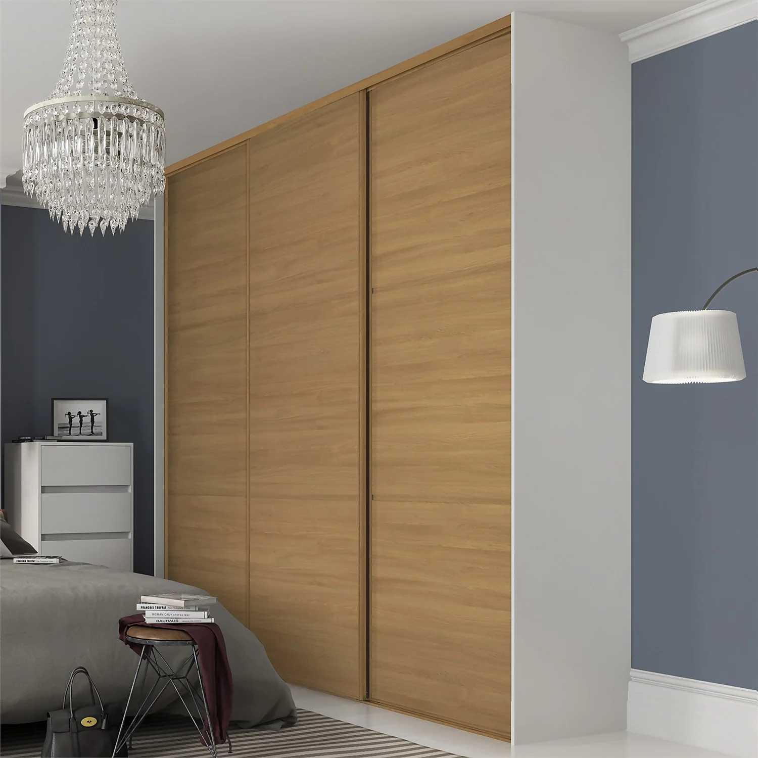 Linear Sliding Wardrobe Door 3 Panel Oak With Oak Frame (W)914mm 2 Linear Sliding Wardrobe Door 3 Panel Oak With Oak Frame (W)914mm - Image 2