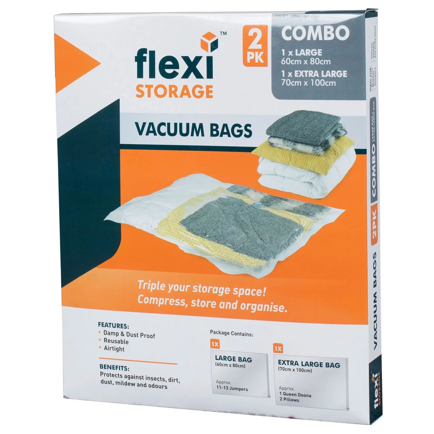 None Vacuum Storage Bag Combo - Pack Of 2 (1 Large, 1 Extra Large) 1 None Vacuum Storage Bag Combo - Pack Of 2 (1 Large, 1 Extra Large)