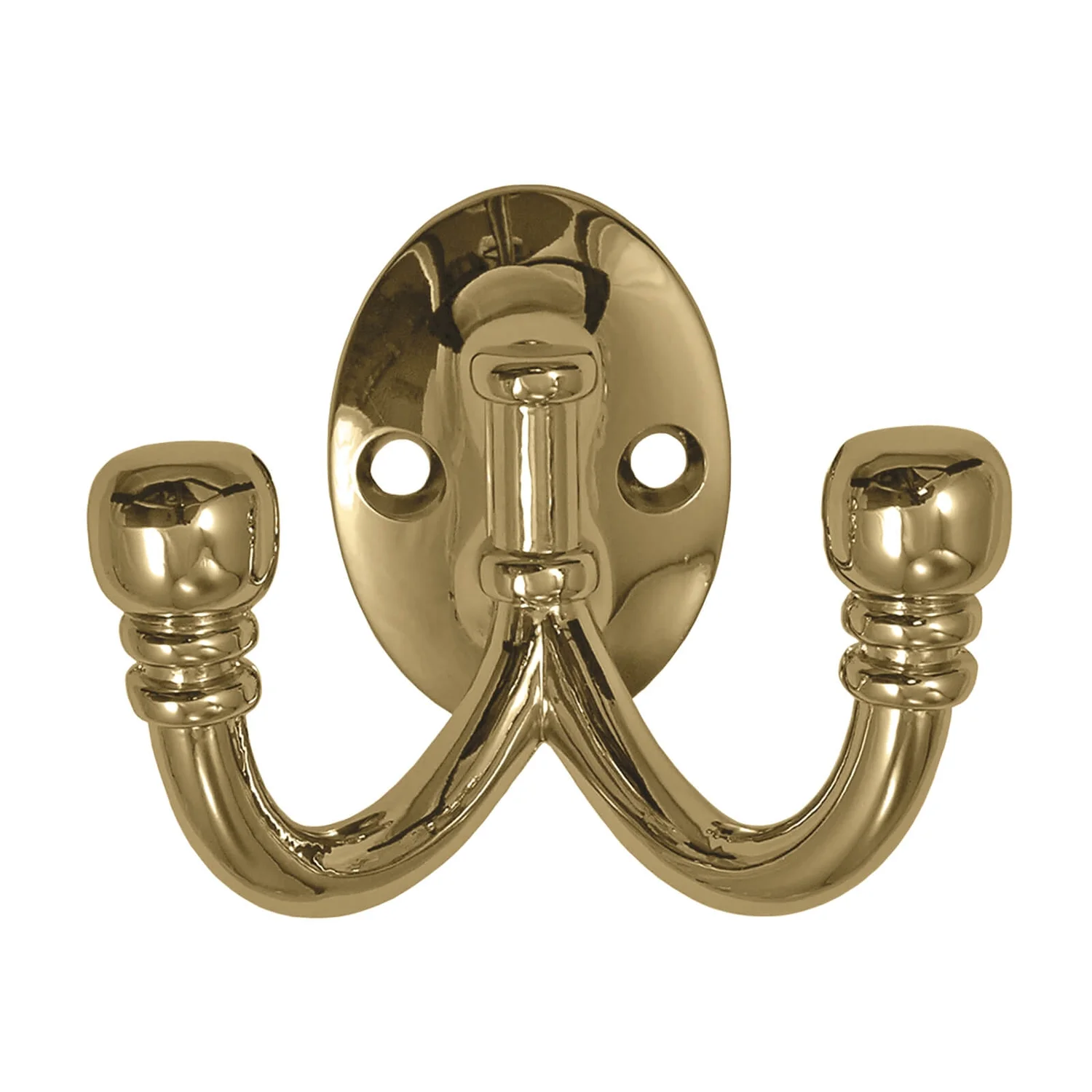 Ball End Double Robe Hook - Polished Brass 1 Ball End Double Robe Hook - Polished Brass