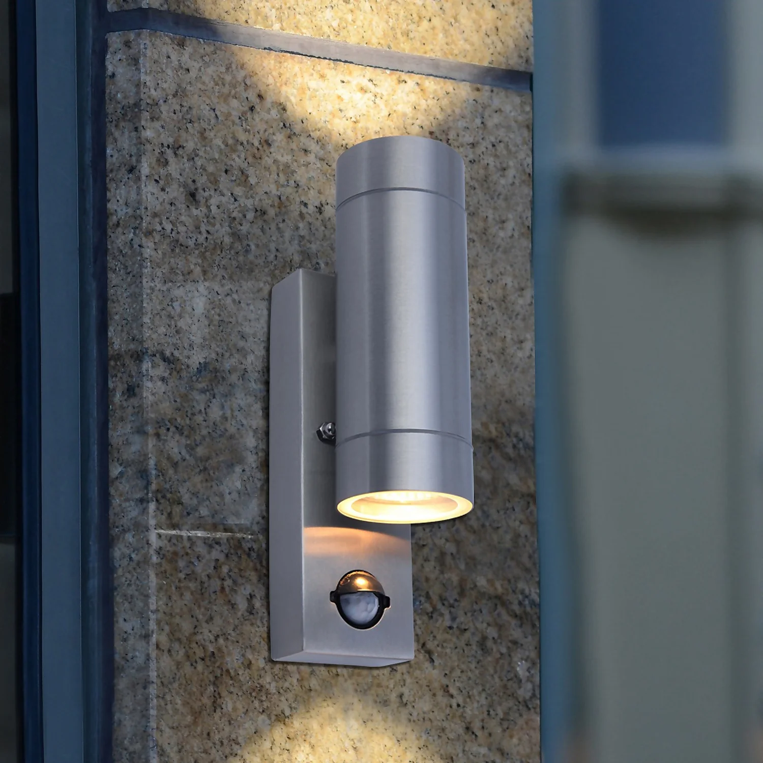 Lutec Rado Up/Down PIR Outdoor Wall Light - Stainless Steel 1 Lutec Rado Up/Down PIR Outdoor Wall Light - Stainless Steel