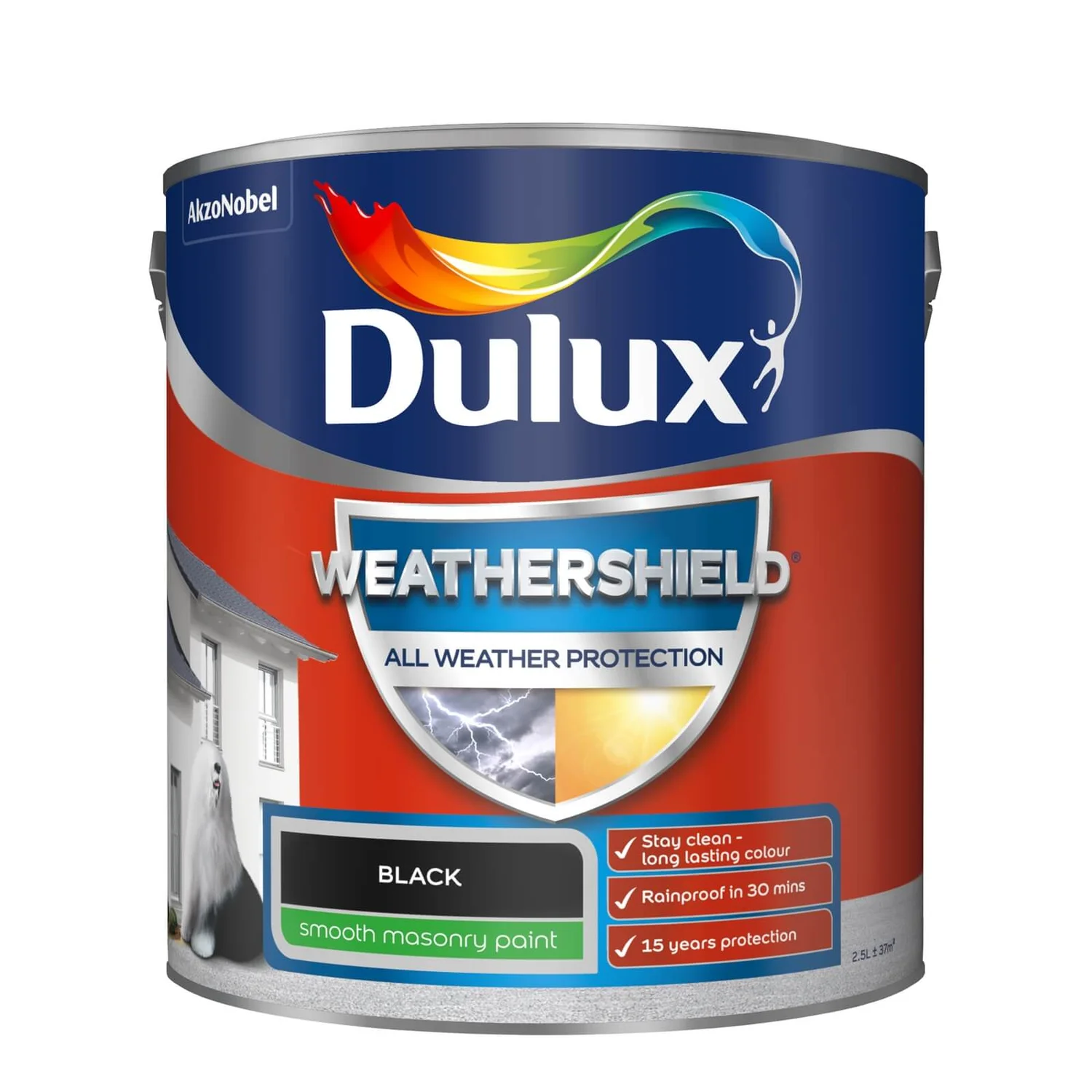 Dulux Weathershield All Weather Smooth Masonry Paint Black - 2.5L 1 Dulux Weathershield All Weather Smooth Masonry Paint Black - 2.5L