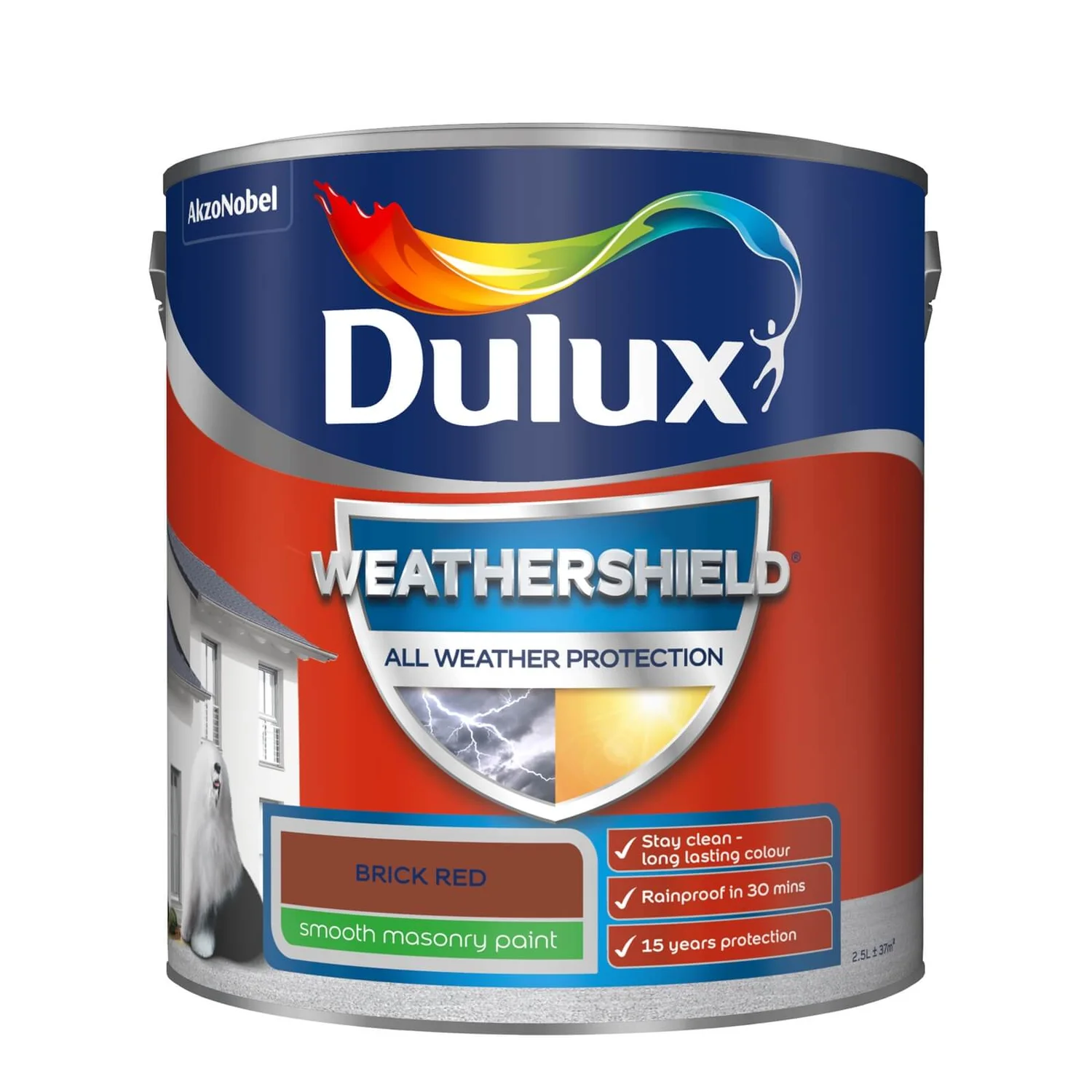 Dulux Weathershield All Weather Smooth Masonry Paint Brick Red - 2.5L 1 Dulux Weathershield All Weather Smooth Masonry Paint Brick Red - 2.5L