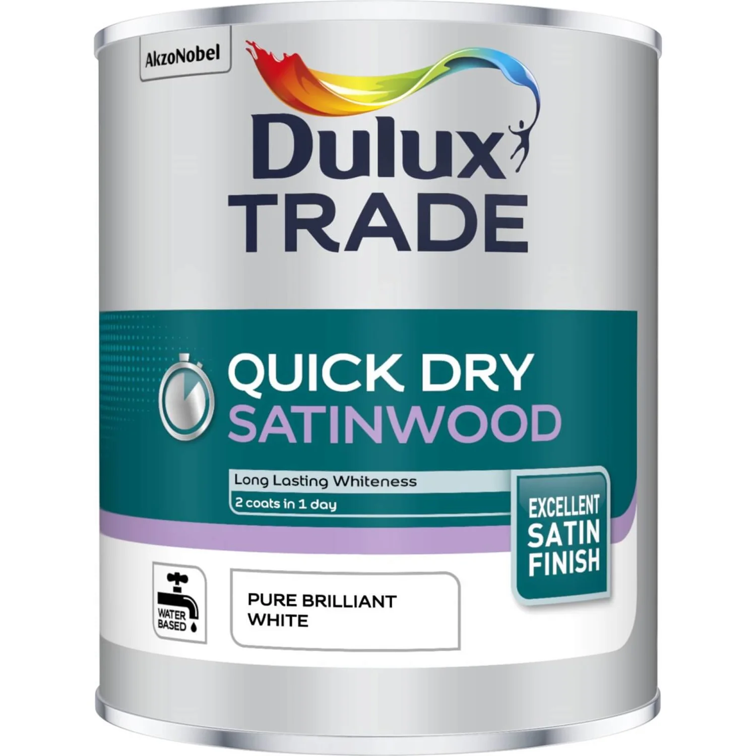 Dulux Trade Quick Drying Satinwood Paint Pure Brilliant White - 1L 1 Dulux Trade Quick Drying Satinwood Paint Pure Brilliant White - 1L