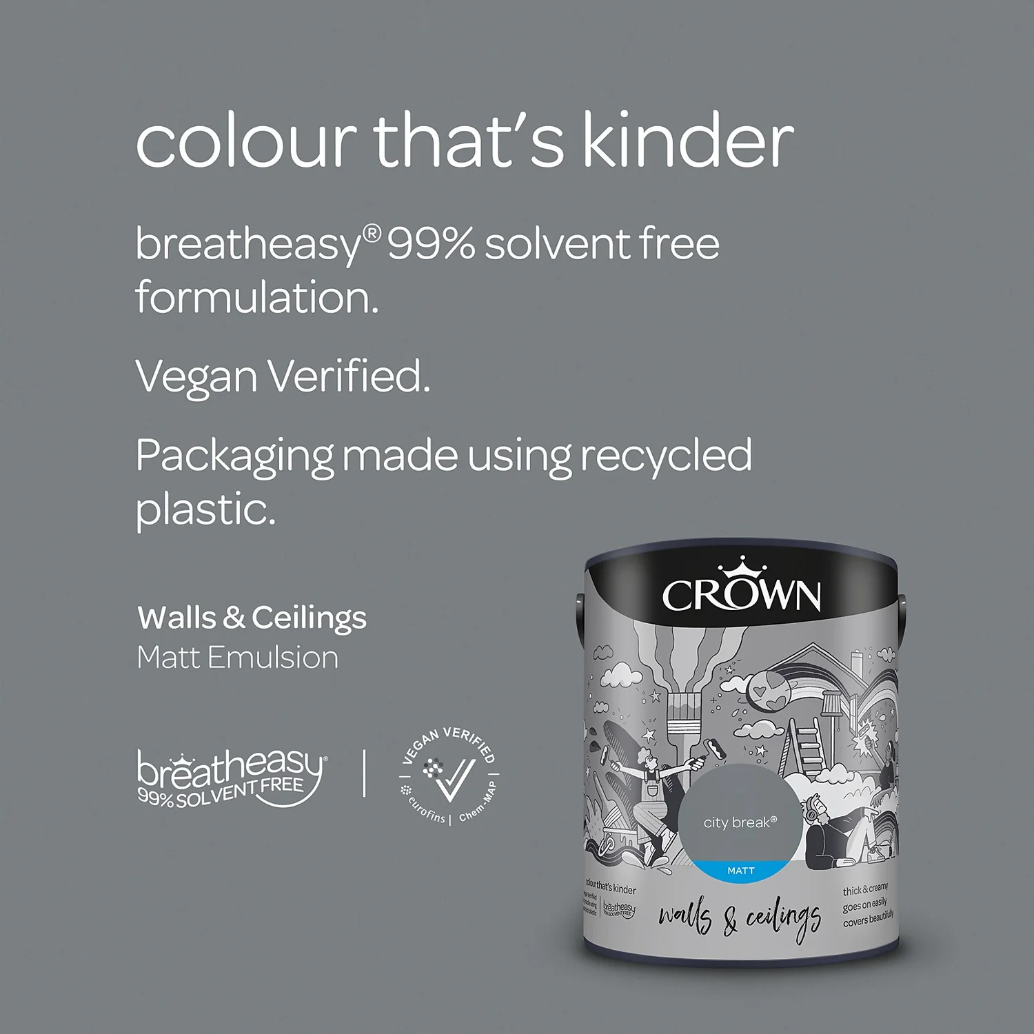 Crown Walls & Ceilings Matt Emulsion Paint City Break - 5L 5 Crown Walls & Ceilings Matt Emulsion Paint City Break - 5L - Image 5