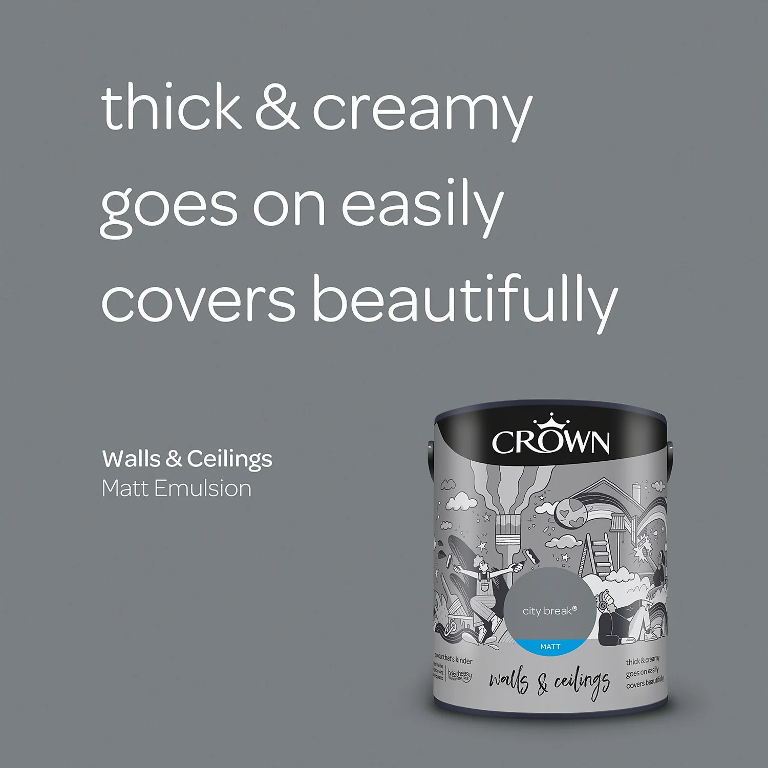 Crown Walls & Ceilings Matt Emulsion Paint City Break - 5L 4 Crown Walls & Ceilings Matt Emulsion Paint City Break - 5L - Image 4