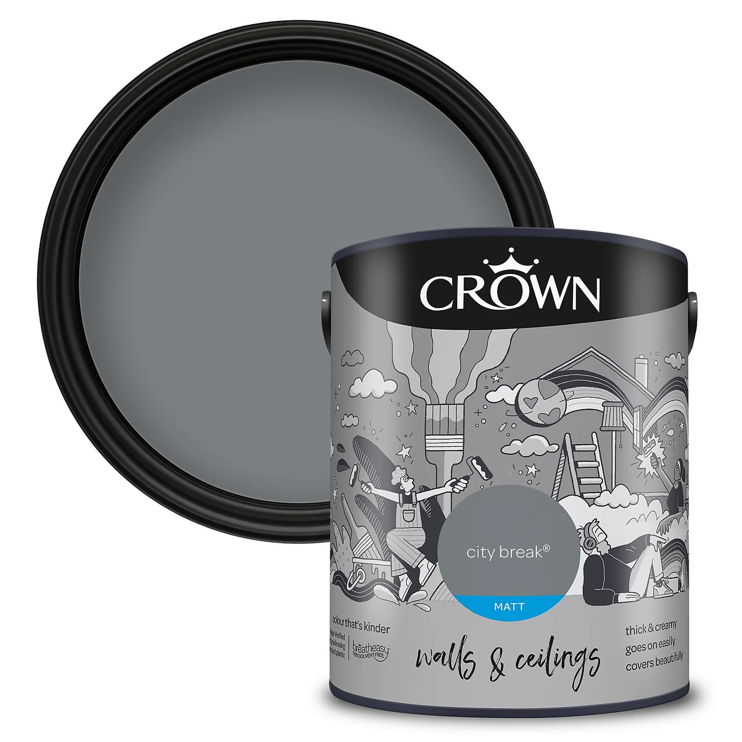 Crown Walls & Ceilings Matt Emulsion Paint City Break - 5L 1 Crown Walls & Ceilings Matt Emulsion Paint City Break - 5L