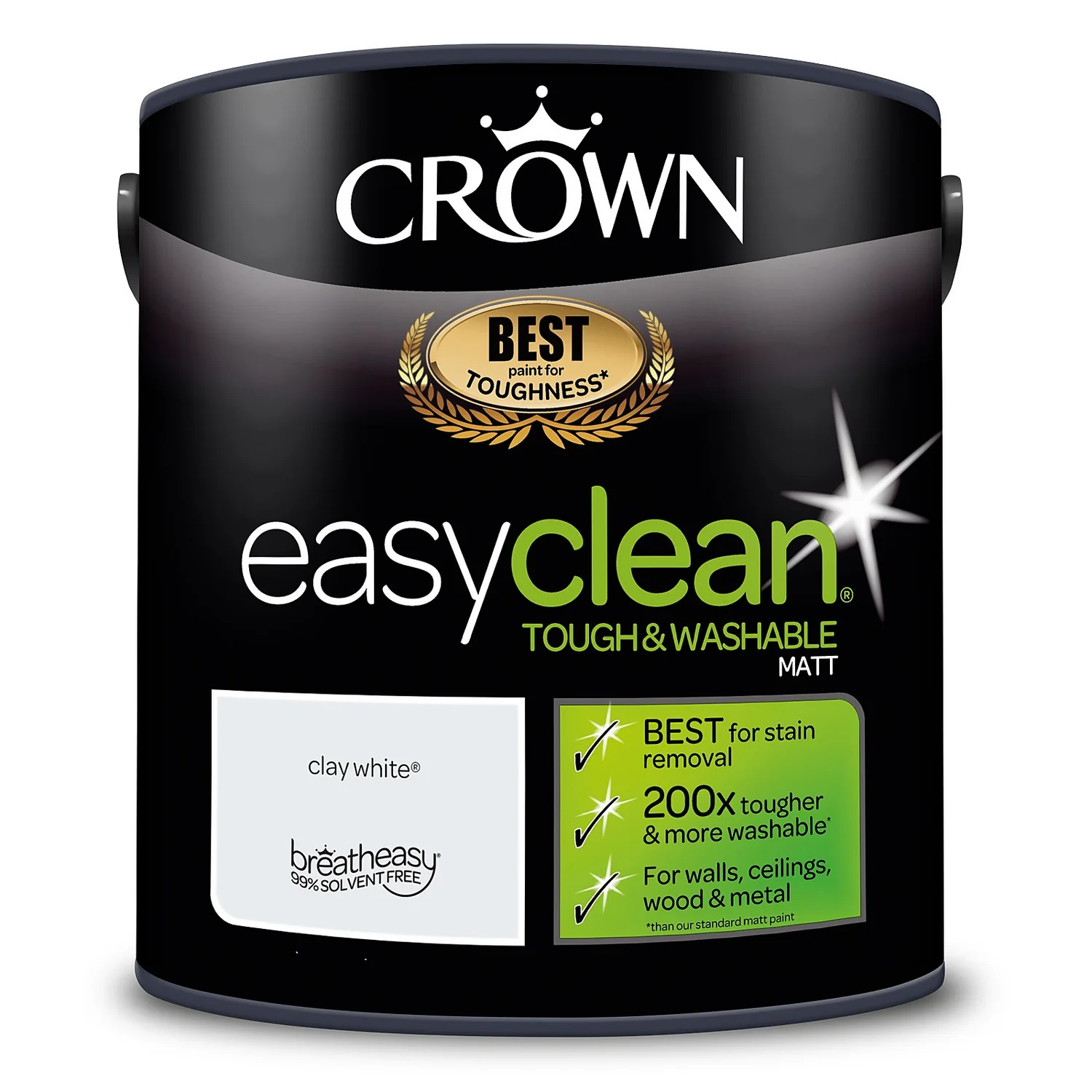 Crown Easyclean® Washable & Wipeable Multi Surface Matt Paint Clay White® - 2.5L 10 Crown Easyclean® Washable & Wipeable Multi Surface Matt Paint Clay White® - 2.5L - Image 10