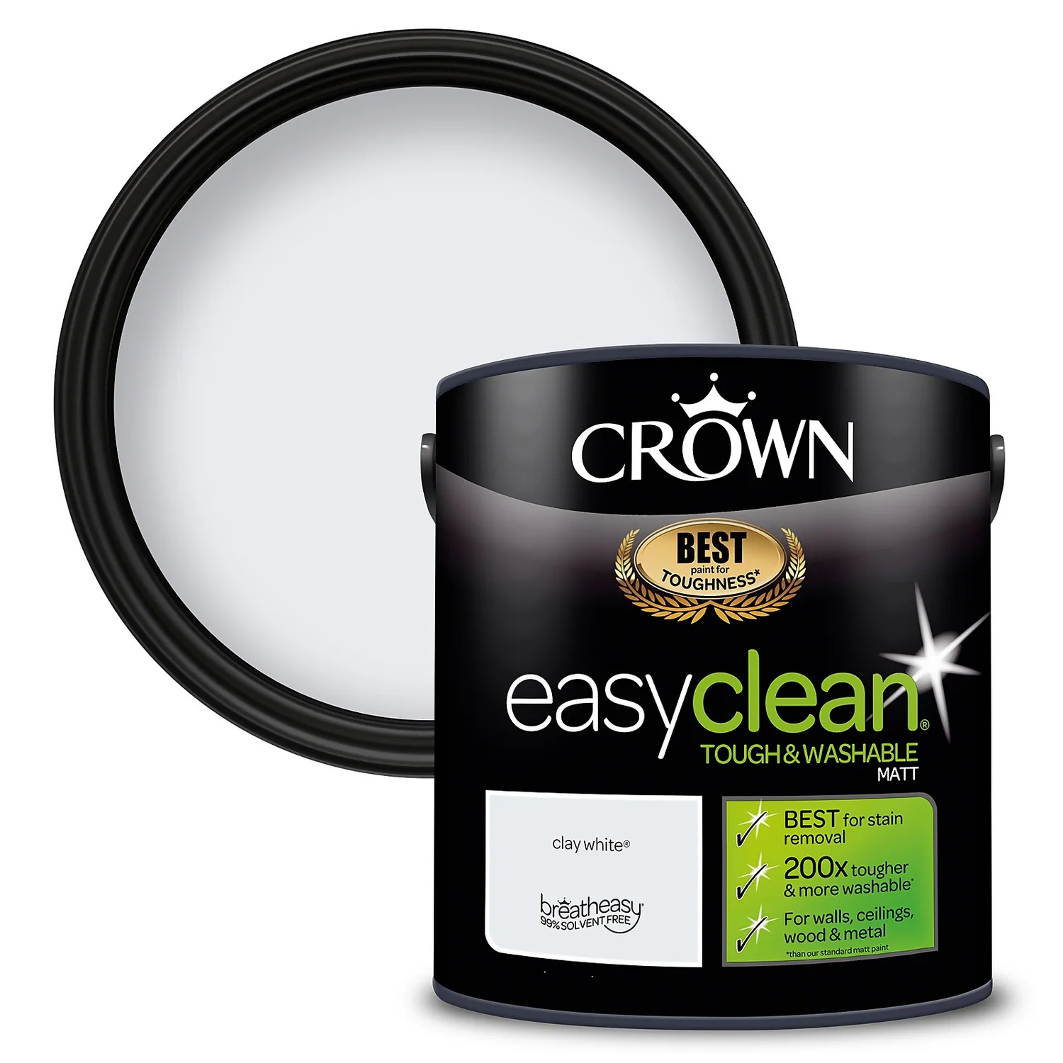 Crown Easyclean® Washable & Wipeable Multi Surface Matt Paint Clay White® - 2.5L 1 Crown Easyclean® Washable & Wipeable Multi Surface Matt Paint Clay White® - 2.5L