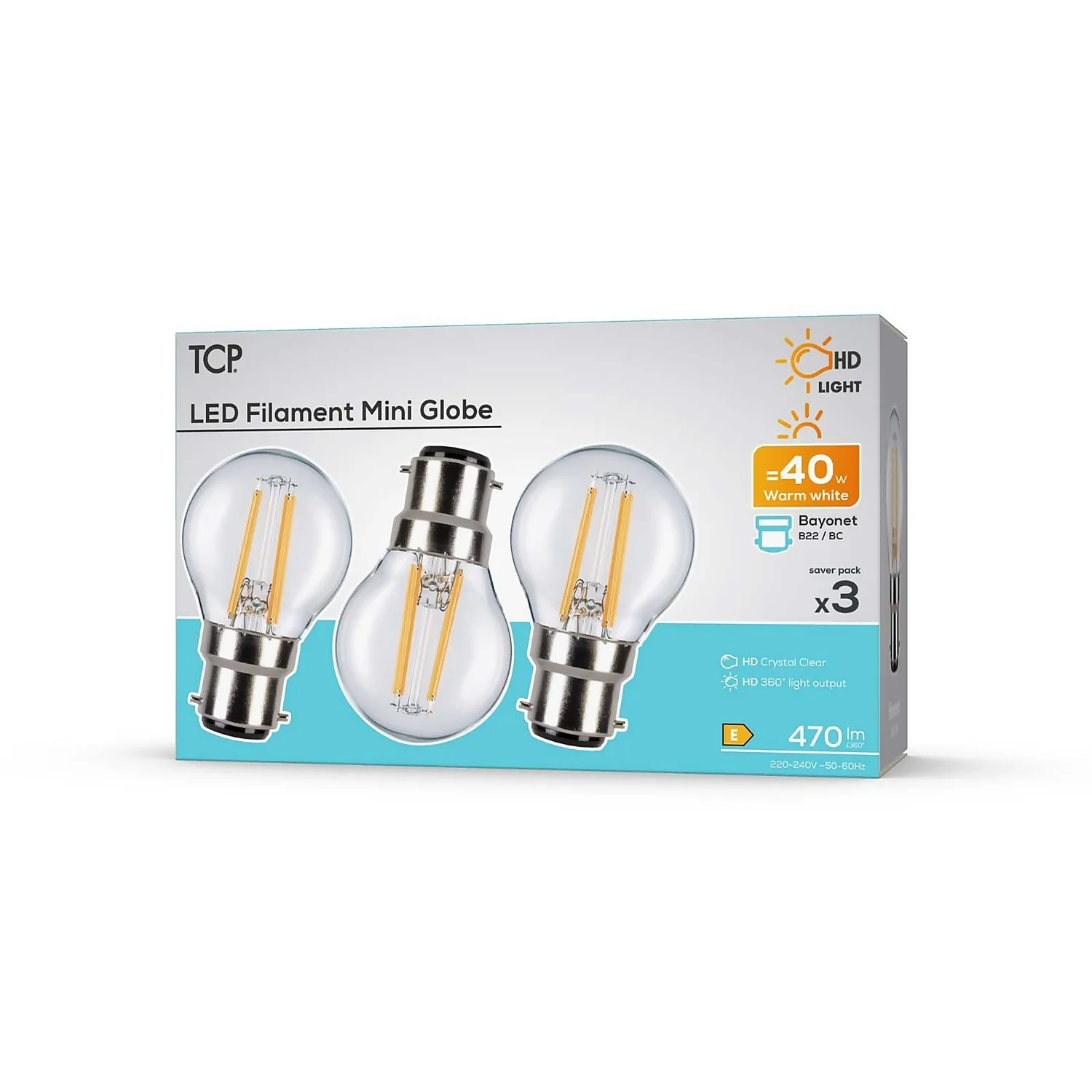 TCP Filament Globe Clear 40W BC Warm Light Bulb - 3 Pack 2 TCP Filament Globe Clear 40W BC Warm Light Bulb - 3 Pack - Image 2
