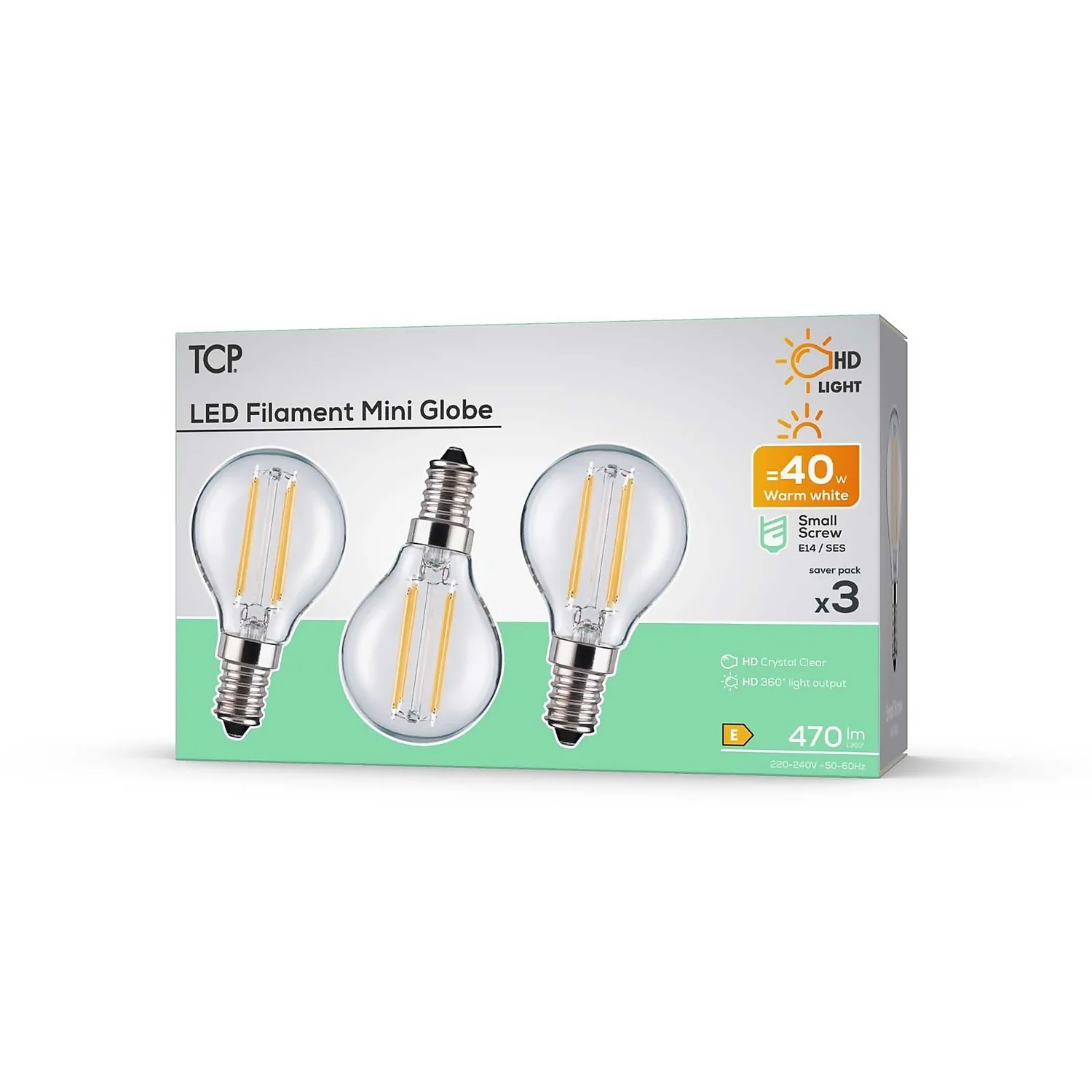 TCP Filament Globe Clear 40W SES Warm Light Bulb -3 Pack 2 TCP Filament Globe Clear 40W SES Warm Light Bulb -3 Pack - Image 2