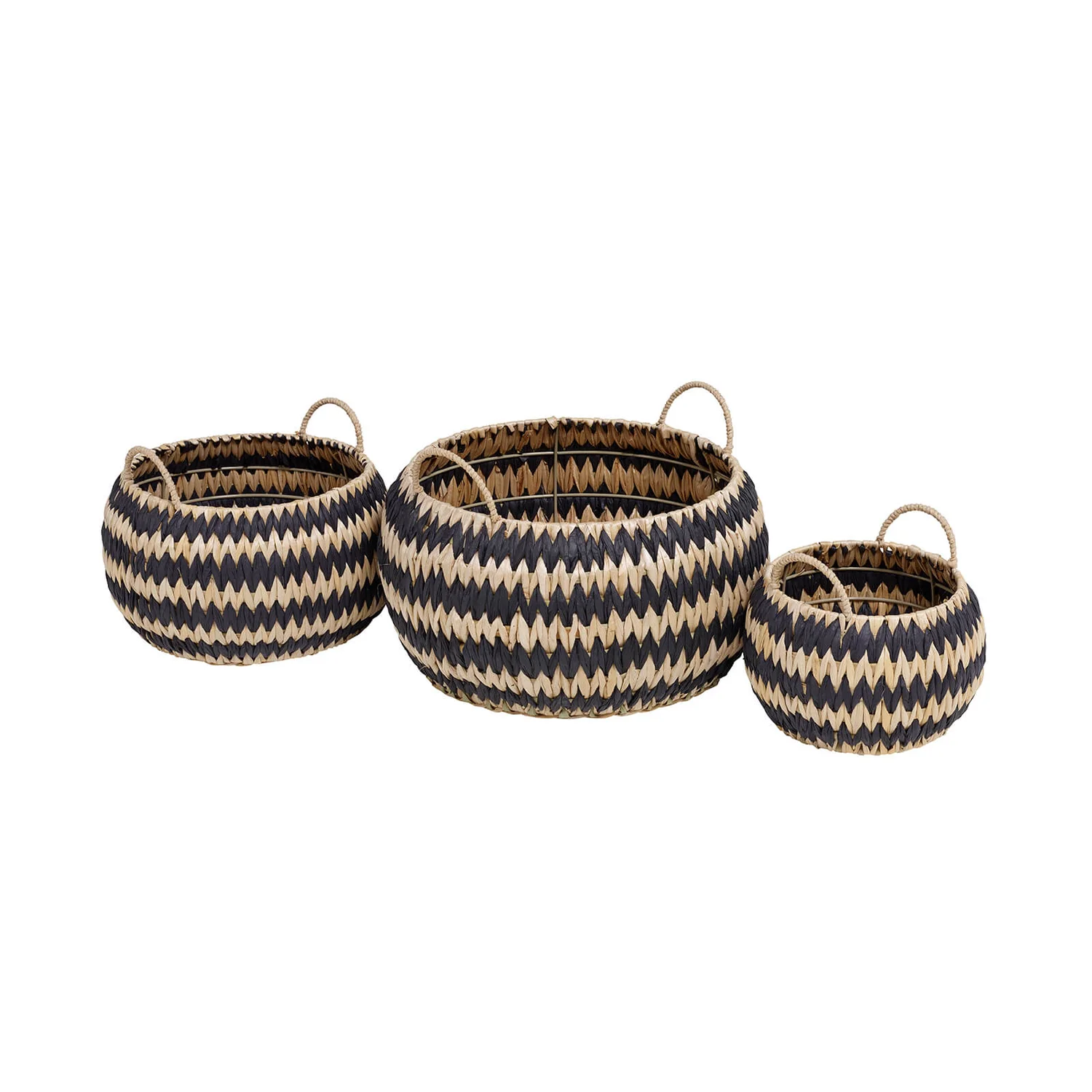 Black Round Flatweave Baskets - Set Of 3 1 Black Round Flatweave Baskets - Set Of 3