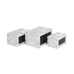 Whitewashed Wooden Crates With Chalkboard - Set Of 3