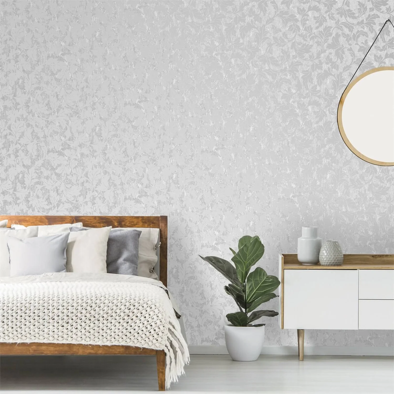 Superfresco Milan Scroll Silver Wallpaper 2 Superfresco Milan Scroll Silver Wallpaper - Image 2