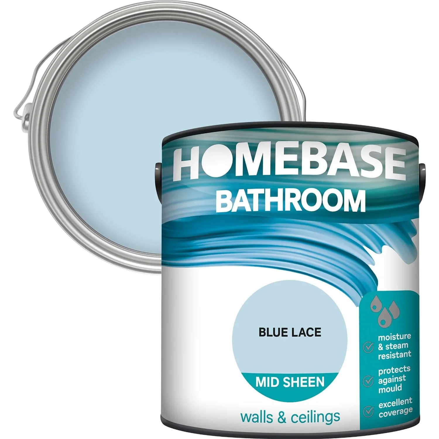 Homebase Bathroom Mid Sheen Paint - Blue Lace 2.5L 1 Homebase Bathroom Mid Sheen Paint - Blue Lace 2.5L