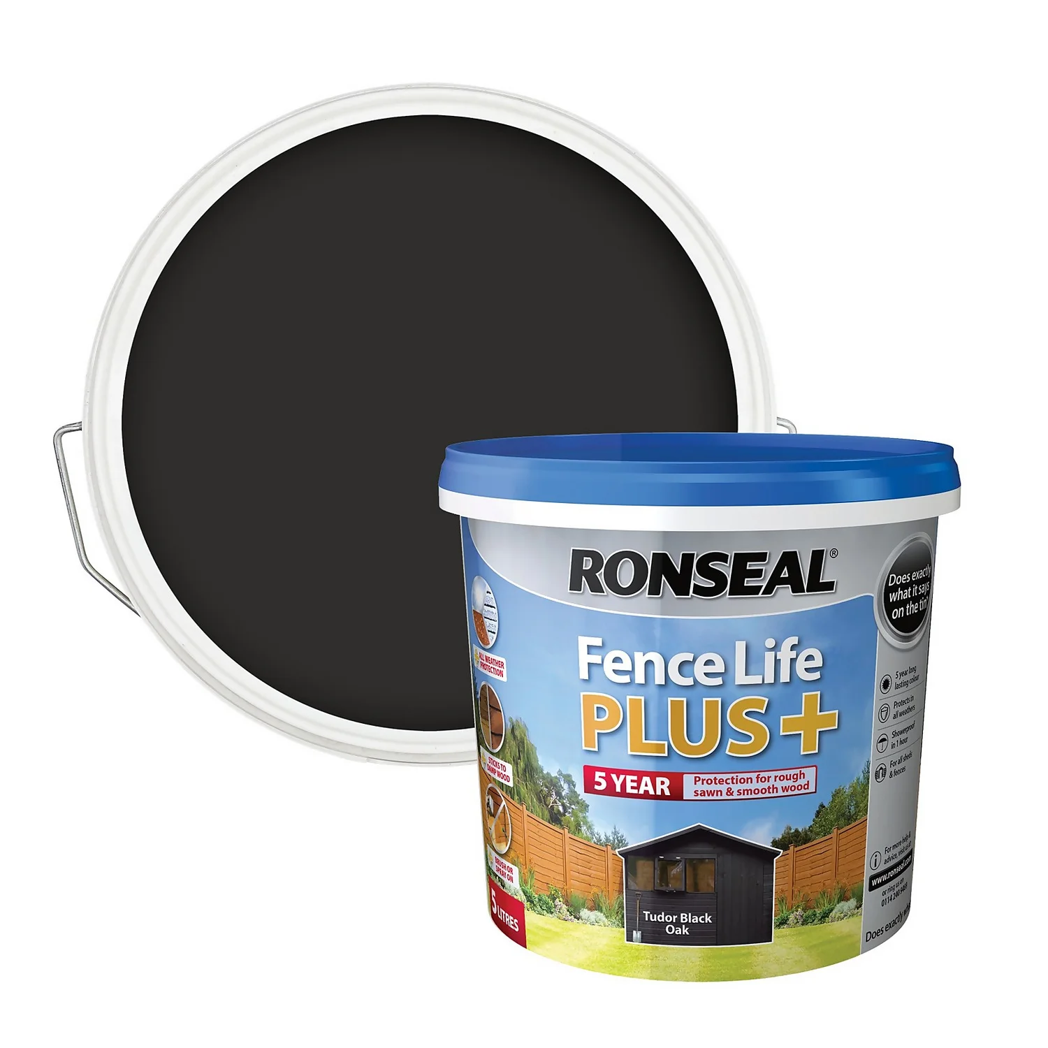 Ronseal Fence Life Plus Paint Tudor Black Oak - 5L 1 Ronseal Fence Life Plus Paint Tudor Black Oak - 5L