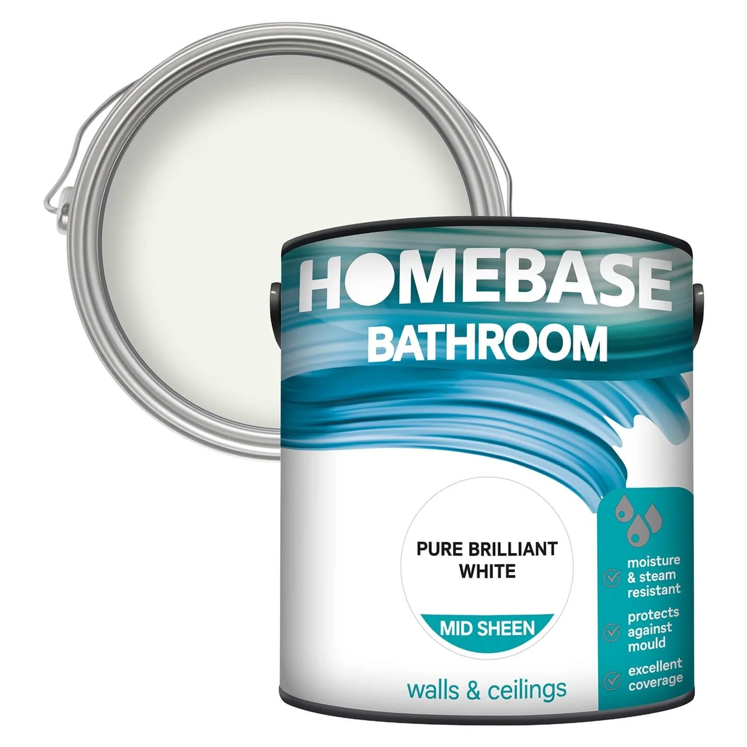 Homebase Bathroom Mid Sheen Paint - Pure Brilliant White 2.5L 1 Homebase Bathroom Mid Sheen Paint - Pure Brilliant White 2.5L