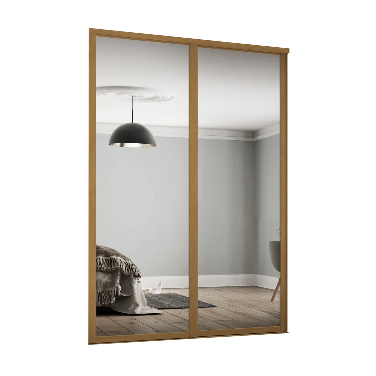 Shaker 2 Door Sliding Wardrobe Kit Mirror With Oak Frame (W)1449 X (H)2260mm 1 Shaker 2 Door Sliding Wardrobe Kit Mirror With Oak Frame (W)1449 X (H)2260mm