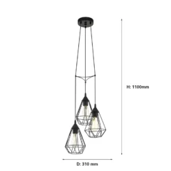 Eglo Tarbes 3 Light Cluster Pendant Light - Black -Cheap Deco Casa Store 12836712 1784833169455192
