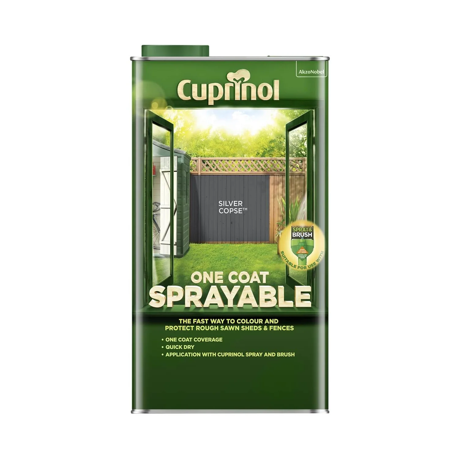 Cuprinol One Coat Sprayable Shed & Fence Paint - Silver Copse - 5L 1 Cuprinol One Coat Sprayable Shed & Fence Paint - Silver Copse - 5L