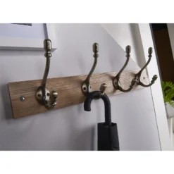4 Deco Antique Brass Hook On Light Rustic Board -Cheap Deco Casa Store 12839311 5884845859155042