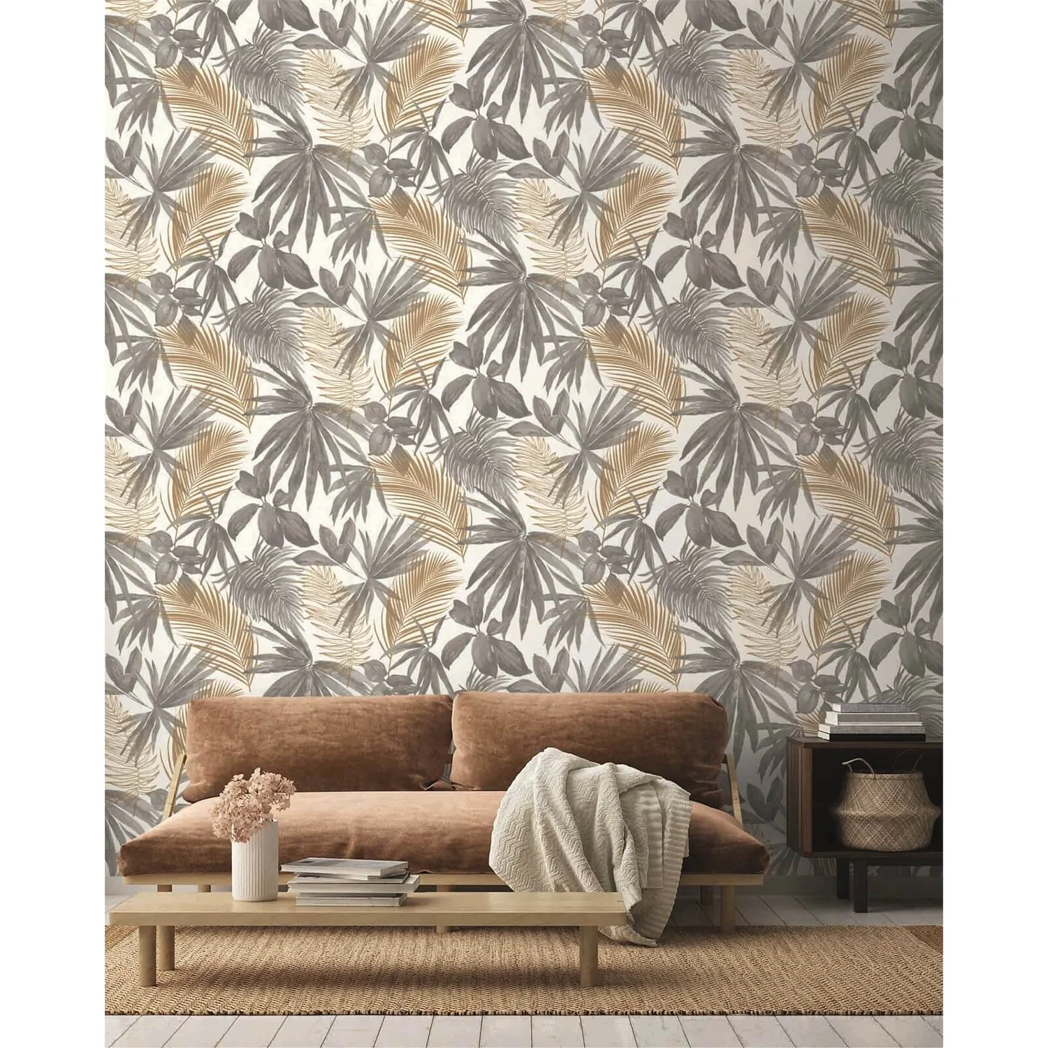 Grandeco Wild Palms Paste The Wall Wallpaper - Charcoal 2 Grandeco Wild Palms Paste The Wall Wallpaper - Charcoal - Image 2