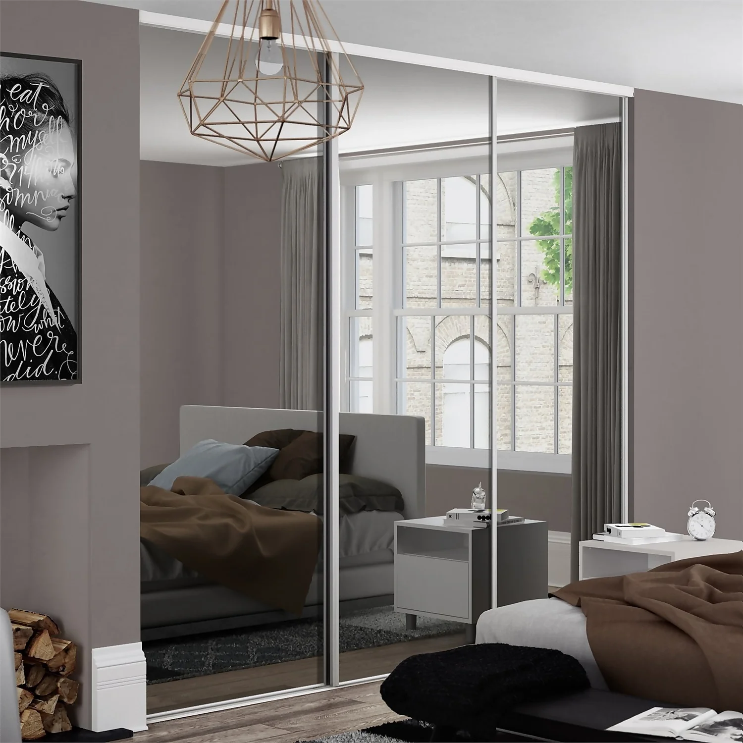 Classic Sliding Wardrobe Door Mirror With White Frame (W)914mm 2 Classic Sliding Wardrobe Door Mirror With White Frame (W)914mm - Image 2