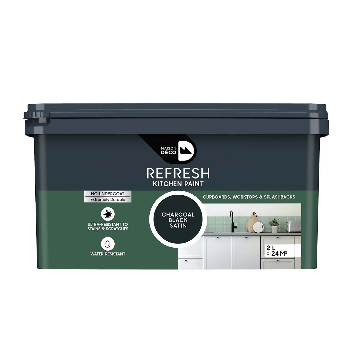 Maison Deco Refresh Kitchen Cupboards, Worktops & Splashbacks Paint Charcoal Black - 2L 1 Maison Deco Refresh Kitchen Cupboards, Worktops & Splashbacks Paint Charcoal Black - 2L