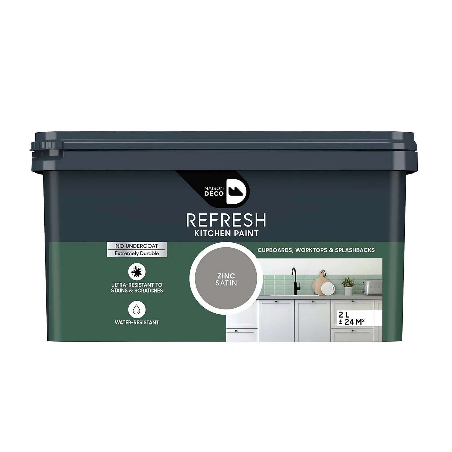 Maison Deco Refresh Kitchen Cupboards, Worktops & Splashbacks Paint Zinc - 2L 1 Maison Deco Refresh Kitchen Cupboards, Worktops & Splashbacks Paint Zinc - 2L