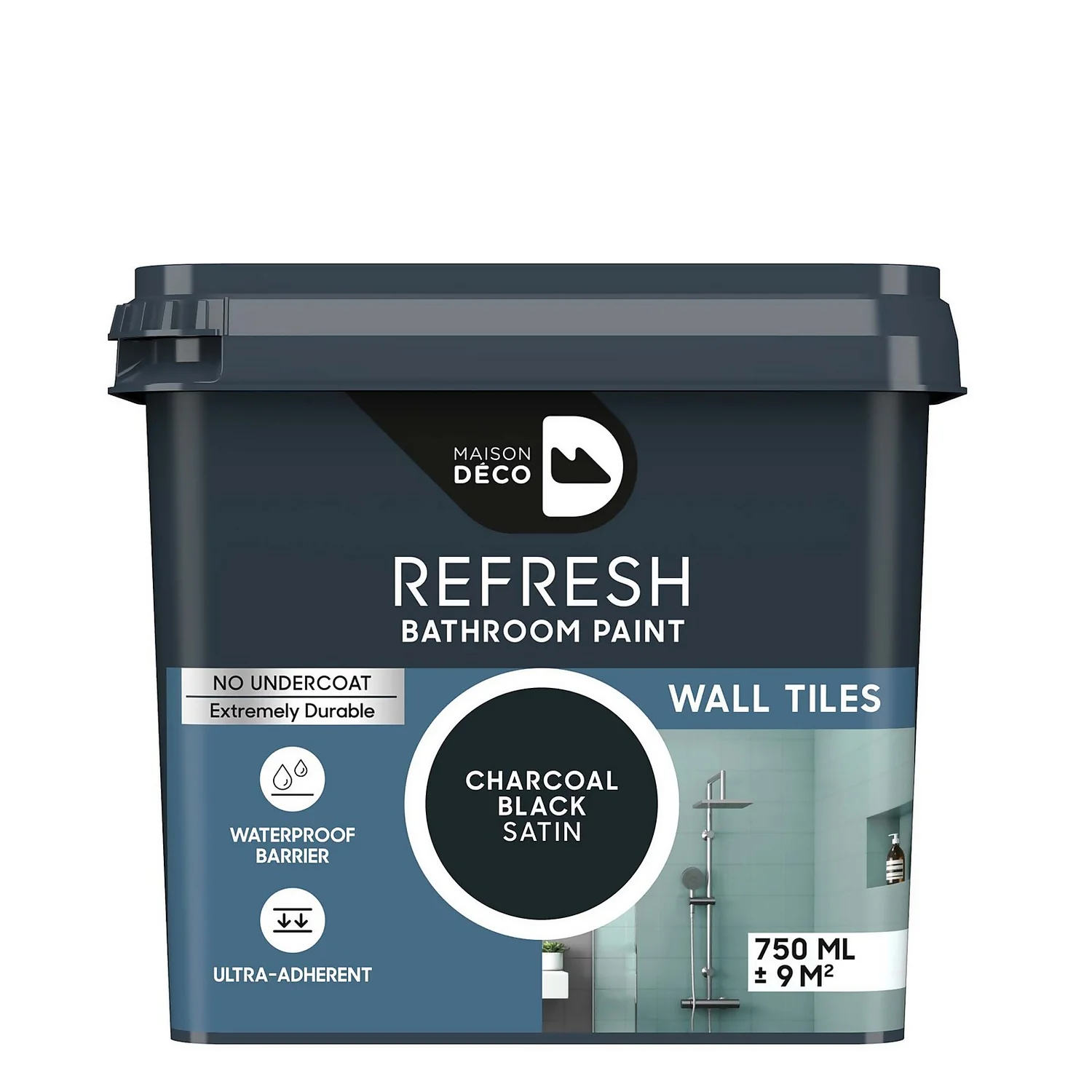 Maison Deco Refresh Bathroom Wall Tile Paint Charcoal Black - 750ml 1 Maison Deco Refresh Bathroom Wall Tile Paint Charcoal Black - 750ml