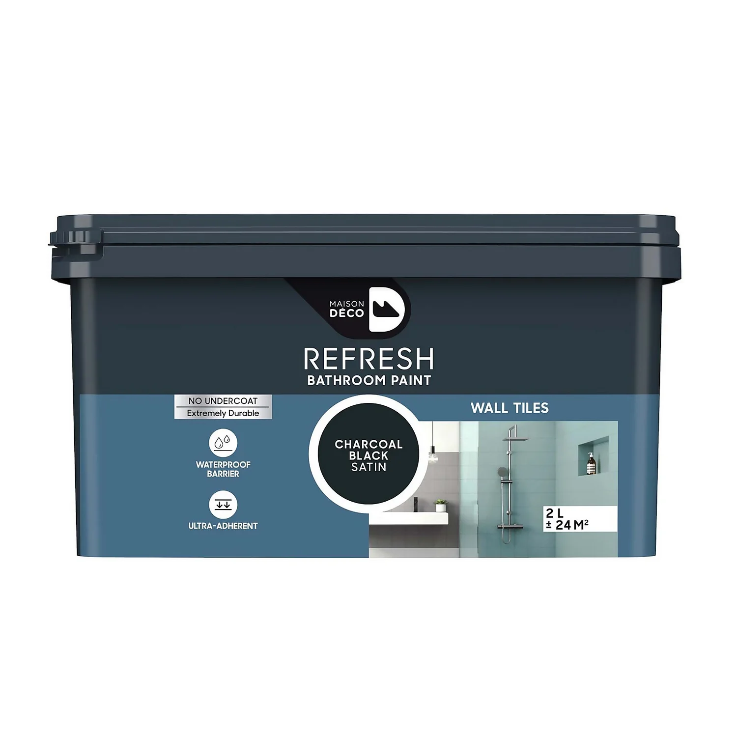 Maison Deco Refresh Bathroom Wall Tile Paint Charcoal Black - 2L 1 Maison Deco Refresh Bathroom Wall Tile Paint Charcoal Black - 2L