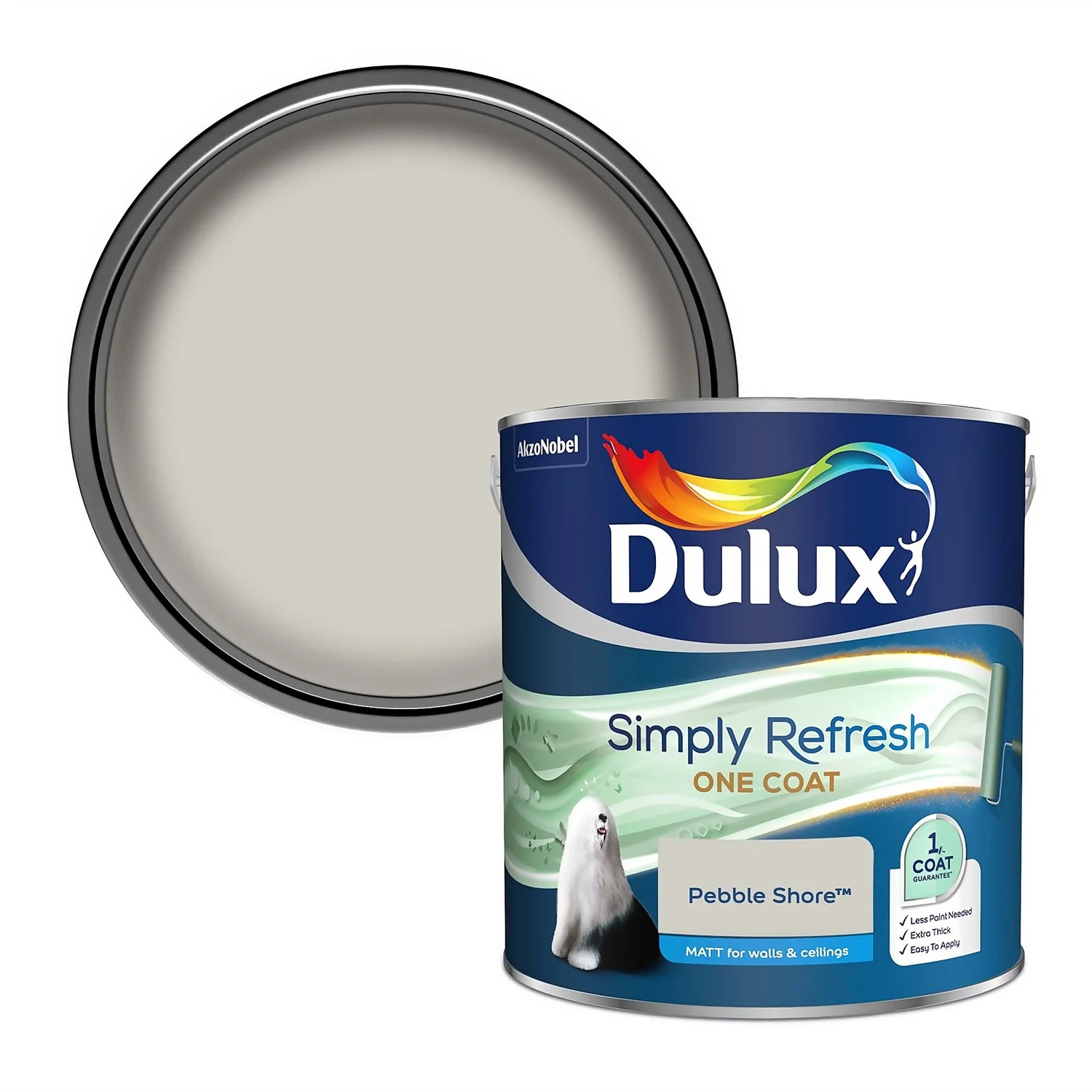 Dulux Simply Refresh One Coat Matt Emulsion Paint Pebble Shore - 2.5L 1 Dulux Simply Refresh One Coat Matt Emulsion Paint Pebble Shore - 2.5L