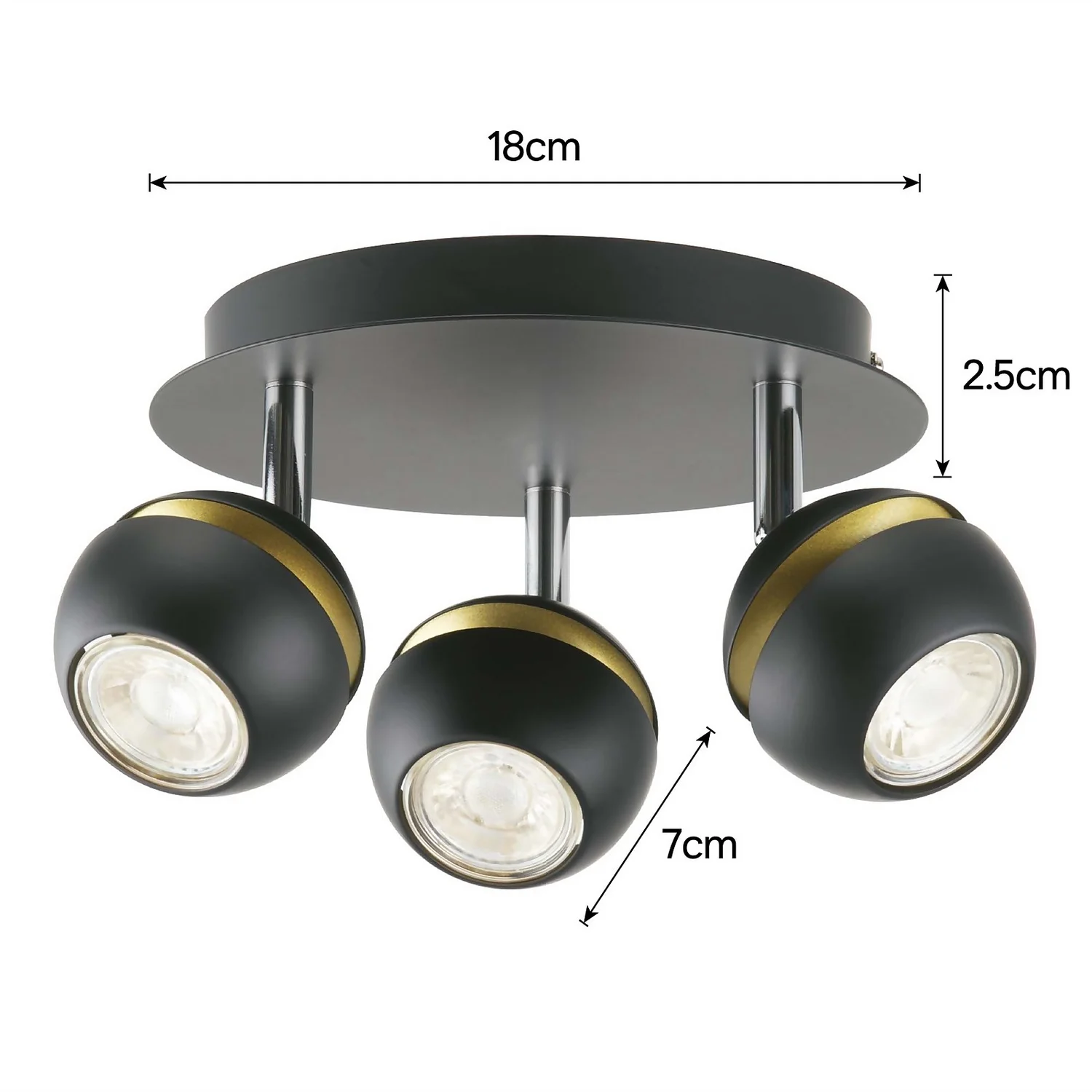 Austin 3 Lamp Spotlight Plate - Black & Gold 5 Austin 3 Lamp Spotlight Plate - Black & Gold - Image 5