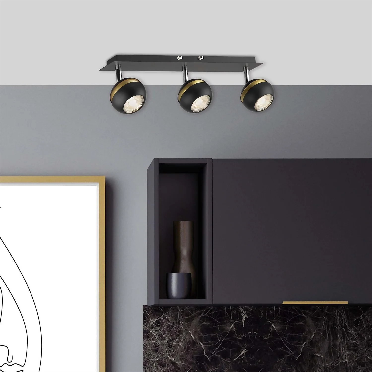 Austin 3 Lamp Spotlight Bar - Black & Gold 2 Austin 3 Lamp Spotlight Bar - Black & Gold - Image 2