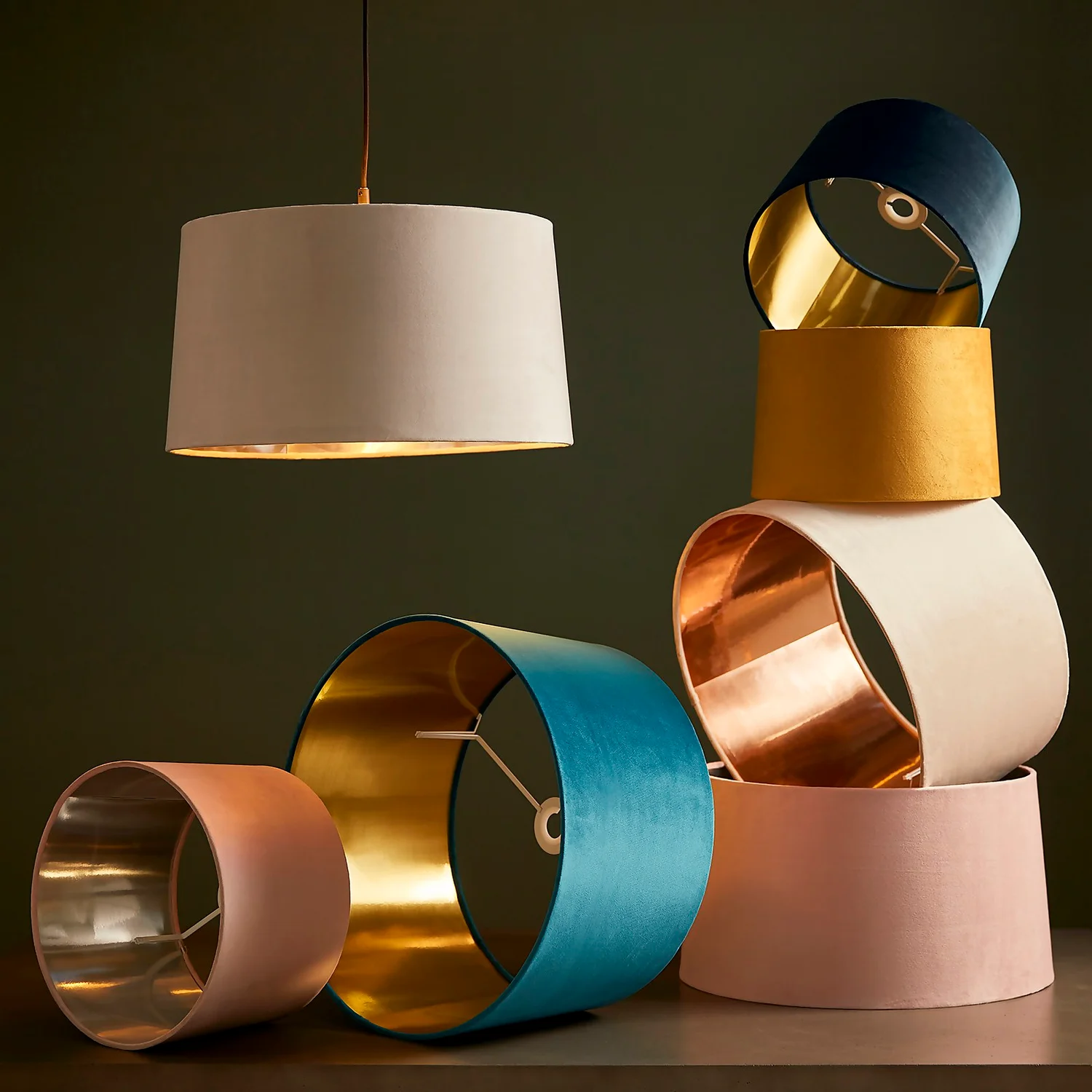 House Beautiful Samet Velvet Drum Shade - Teal - 45cm 2 House Beautiful Samet Velvet Drum Shade - Teal - 45cm - Image 2