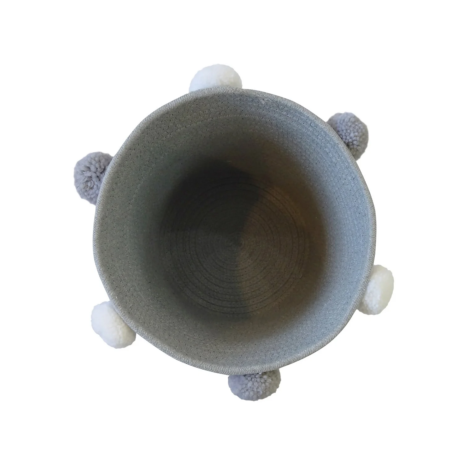 Round Cotton Rope Grey Pom Pom Basket 4 Round Cotton Rope Grey Pom Pom Basket - Image 4