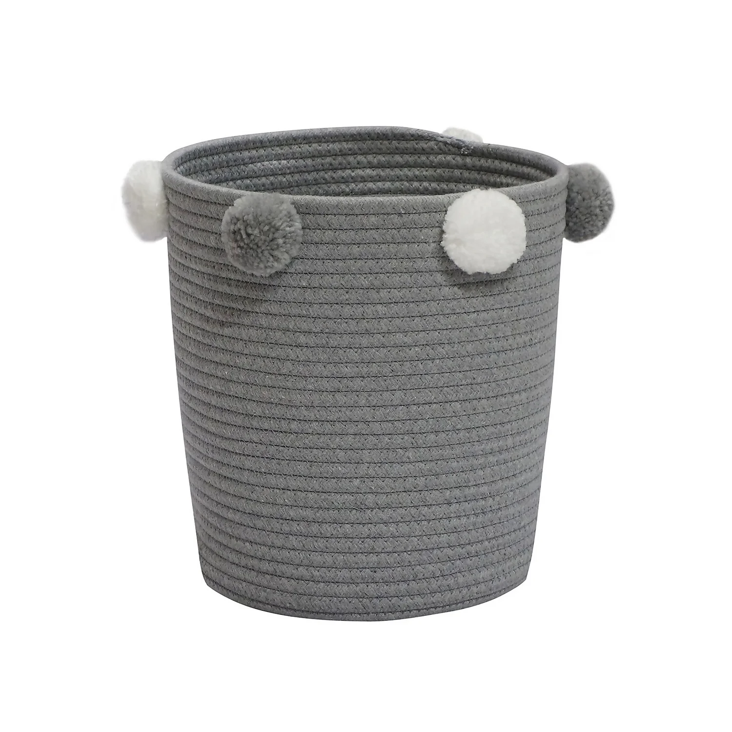 Round Cotton Rope Grey Pom Pom Basket 1 Round Cotton Rope Grey Pom Pom Basket