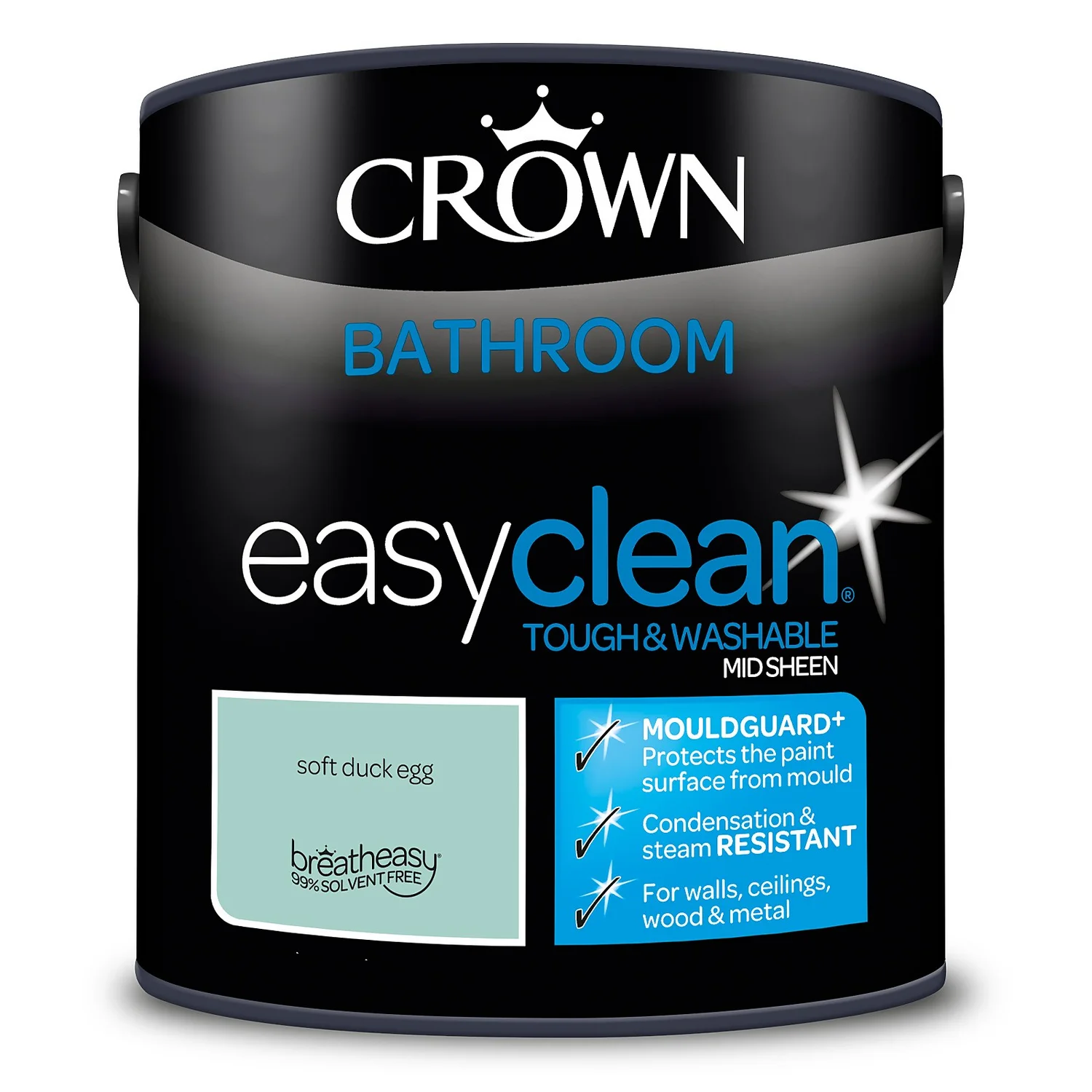 Crown Easyclean® Mouldguard+ Bathroom Mid Sheen Washable Multi Surface Paint Soft Duck Egg® - 2.5 L 7 Crown Easyclean® Mouldguard+ Bathroom Mid Sheen Washable Multi Surface Paint Soft Duck Egg® - 2.5 L - Image 7