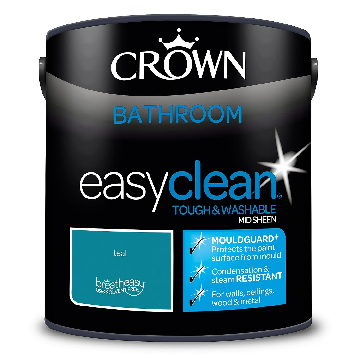Crown Easyclean® Mouldguard+ Bathroom Mid Sheen Washable Multi Surface Paint Teal® - 2.5L 7 Crown Easyclean® Mouldguard+ Bathroom Mid Sheen Washable Multi Surface Paint Teal® - 2.5L - Image 7